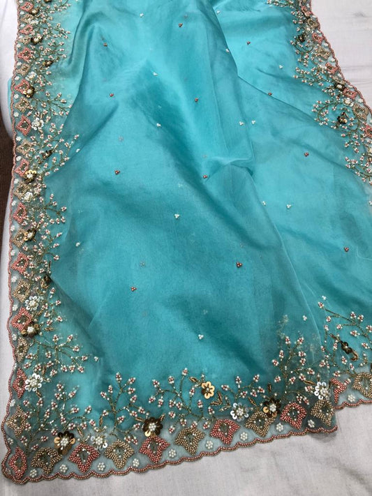 Organza Pearl saree - Saffronfashionindia