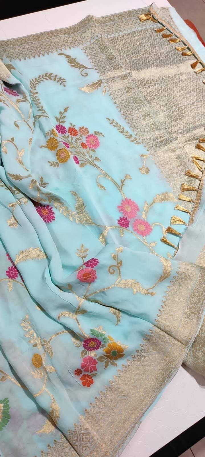 Pinashi gorgette saree - Saffronfashionindia