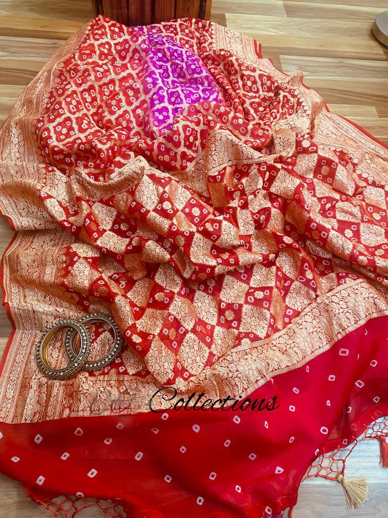 Varshika Banarsi Bandhani saree - Saffronfashionindia