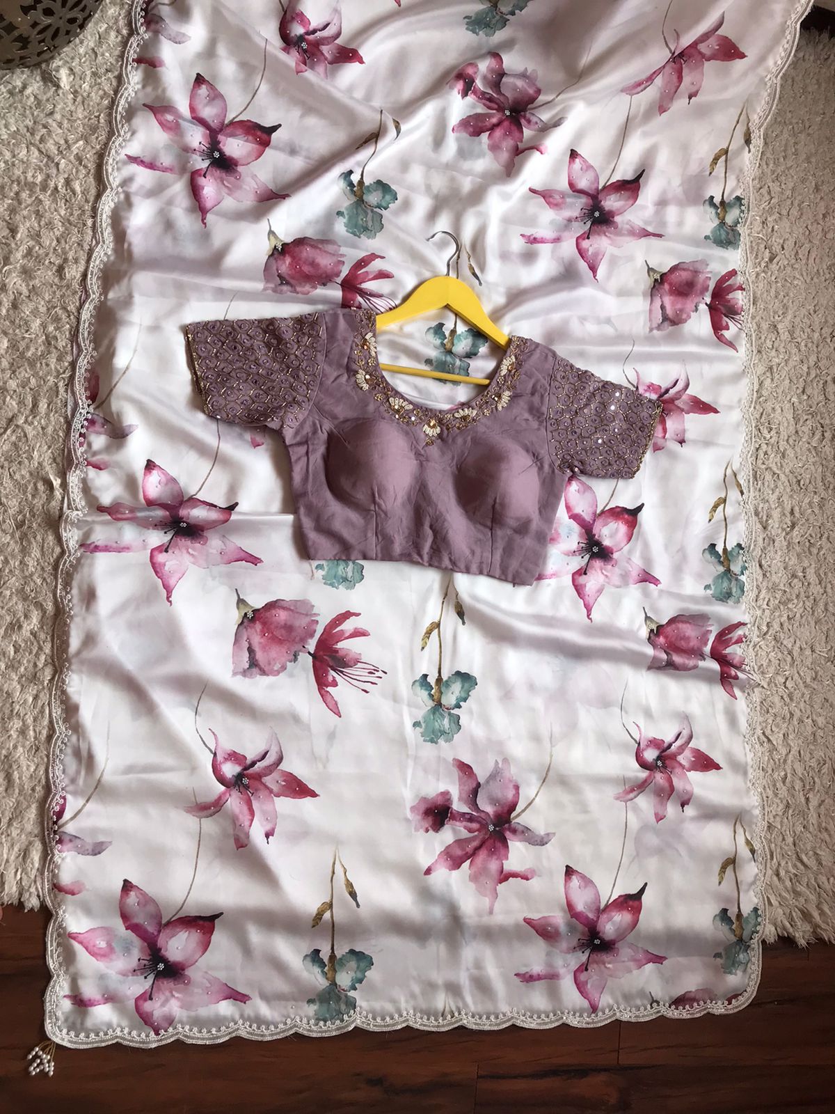 Satin printed luxury saree - Saffronfashionindia