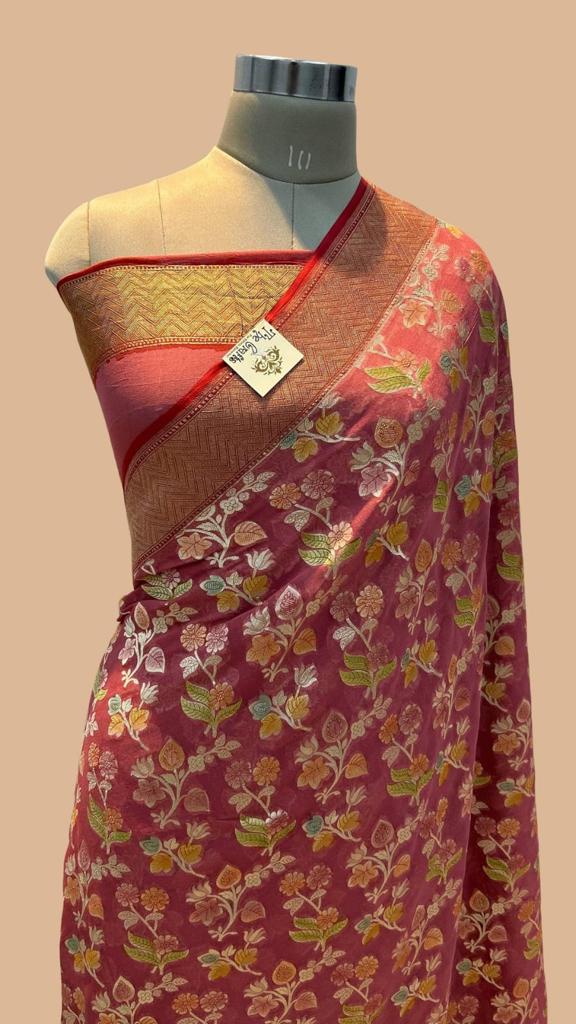Kavish Banarsi khaddi gorgette saree - Saffronfashionindia