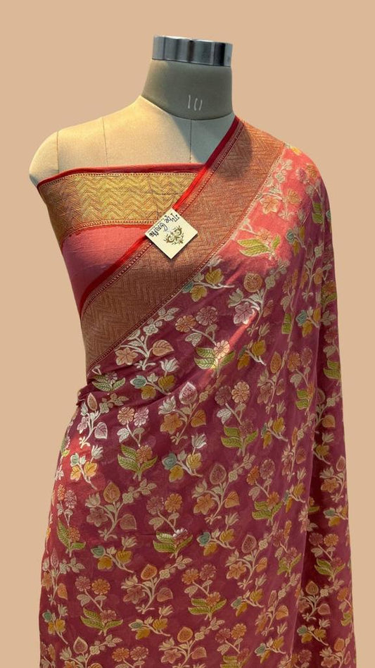 Kavish Banarsi khaddi gorgette saree - Saffronfashionindia