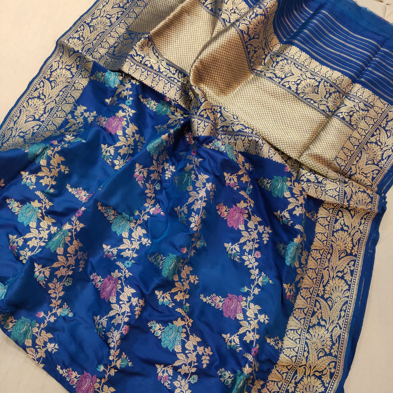 Royalty handwoven Katan saree - Saffronfashionindia