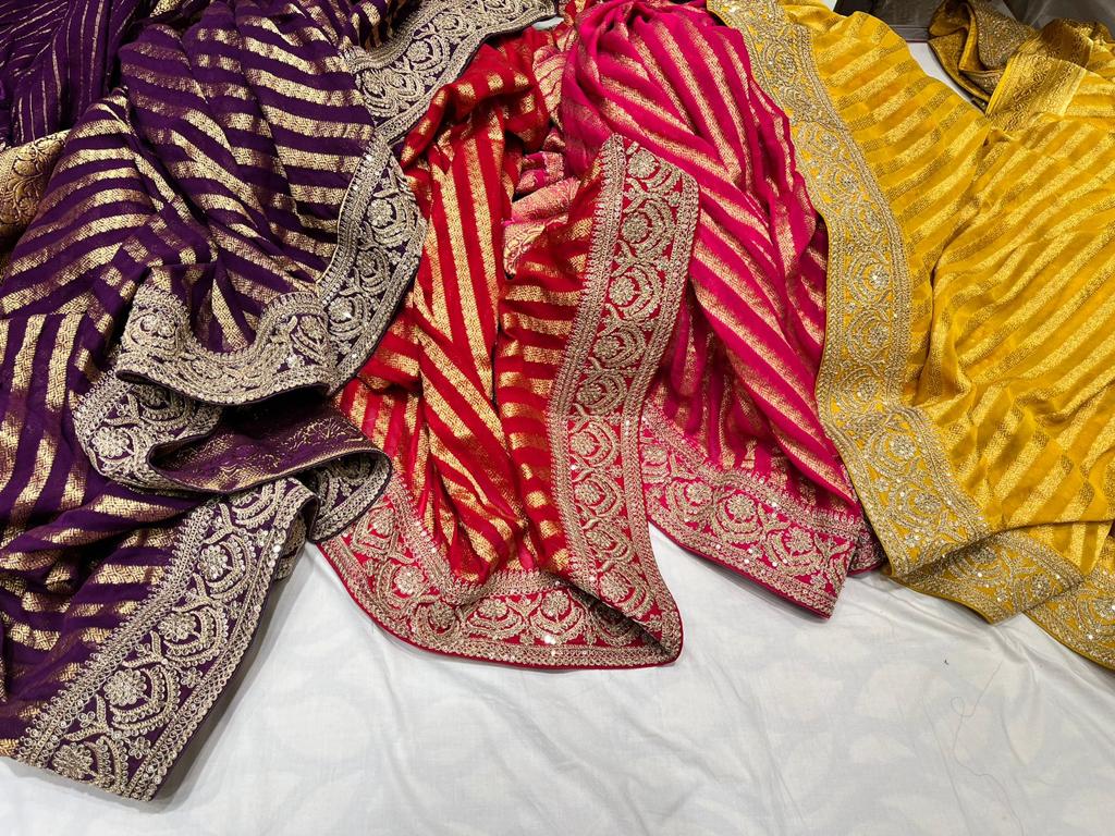 Lehariya inspired khaddi gorgette saree - Saffronfashionindia