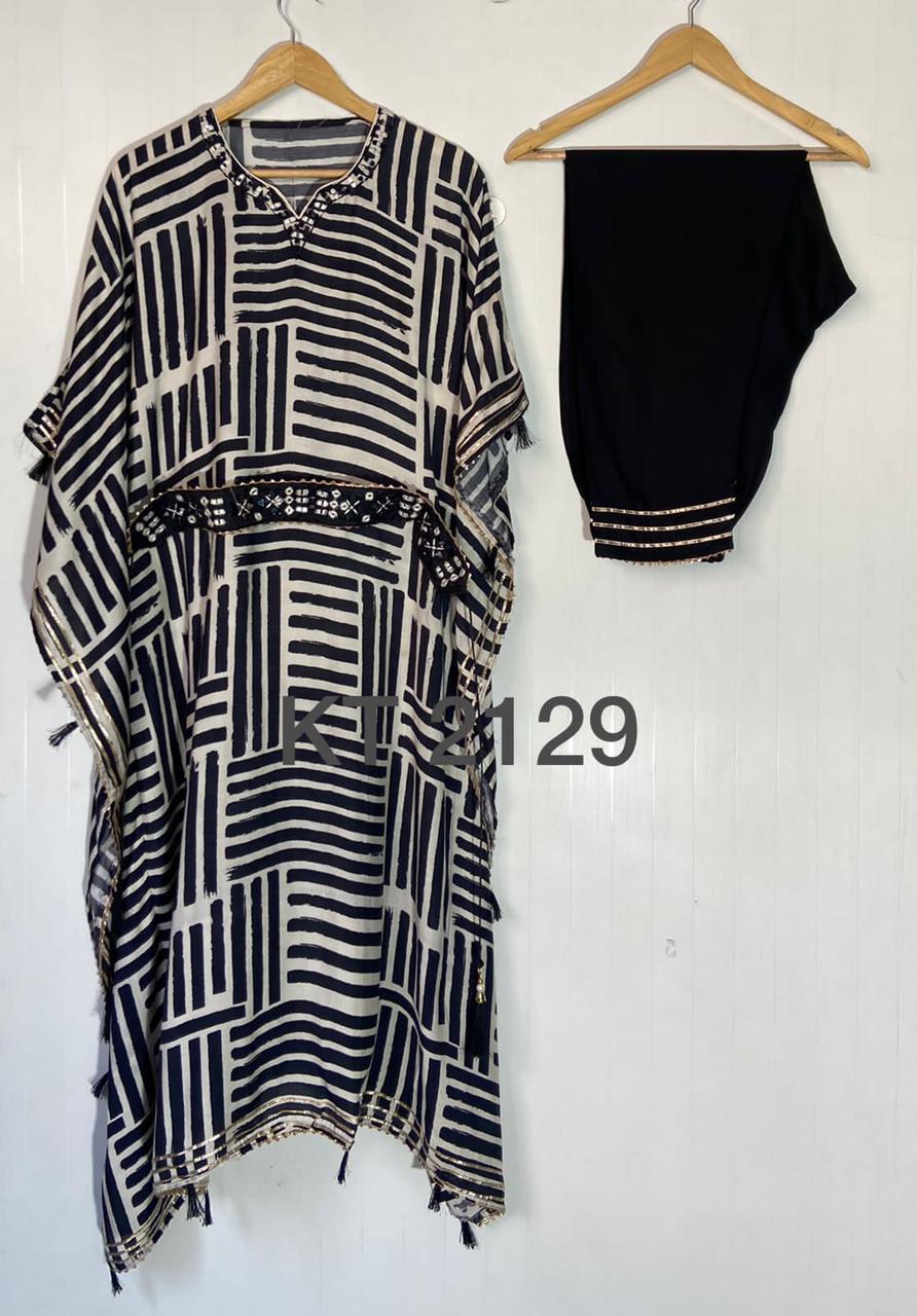 Abstract muslin kaftan set - Saffronfashionindia