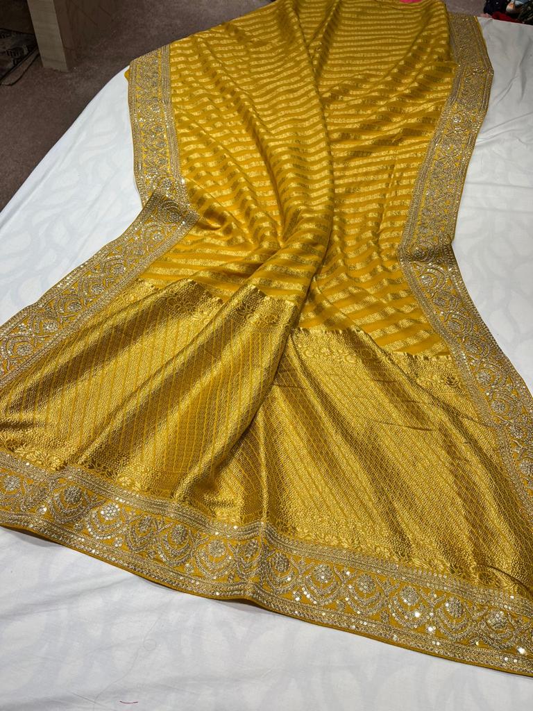 Lehariya inspired khaddi gorgette saree - Saffronfashionindia
