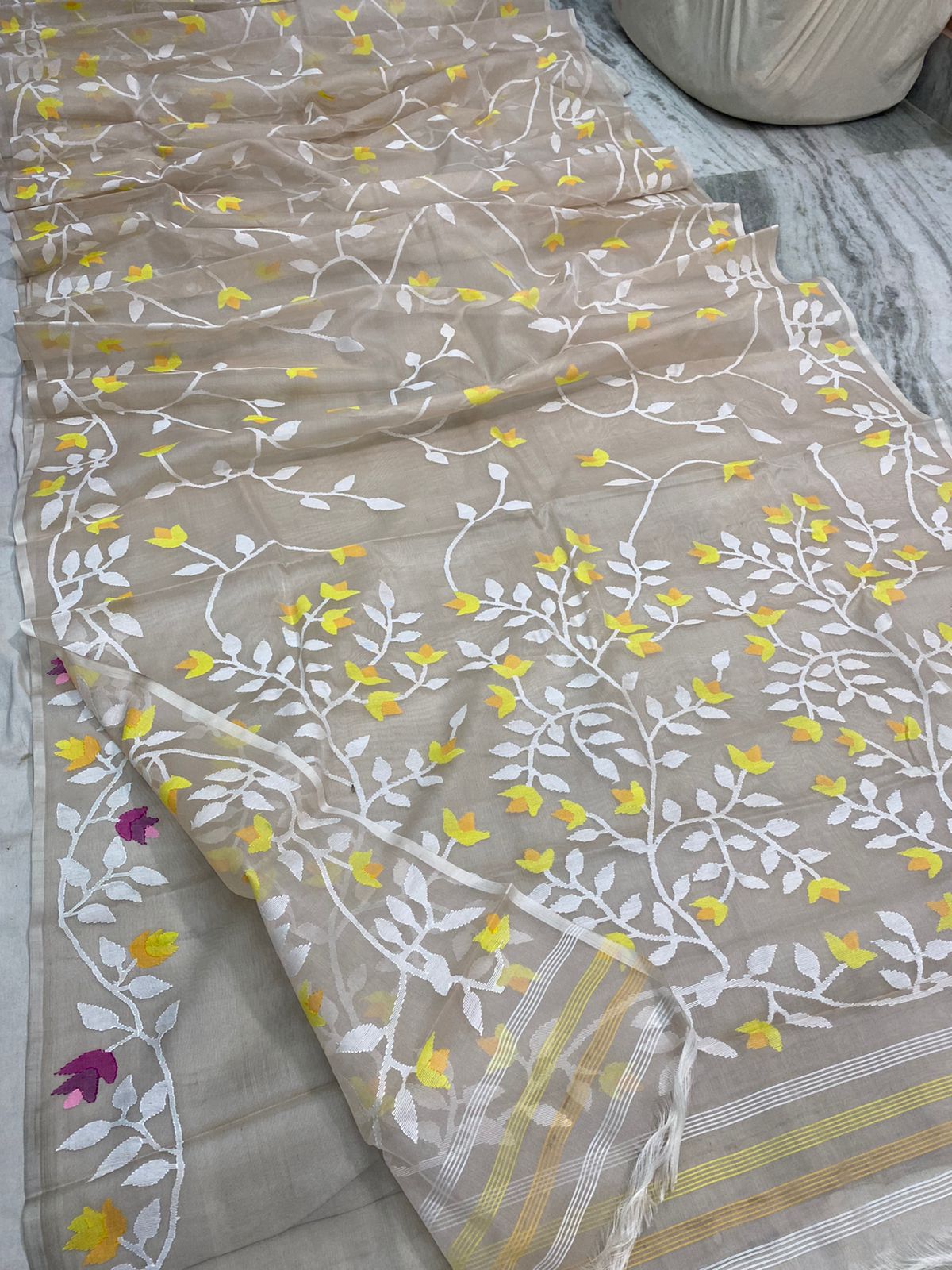 Radhina muslin jamdani saree - Saffronfashionindia