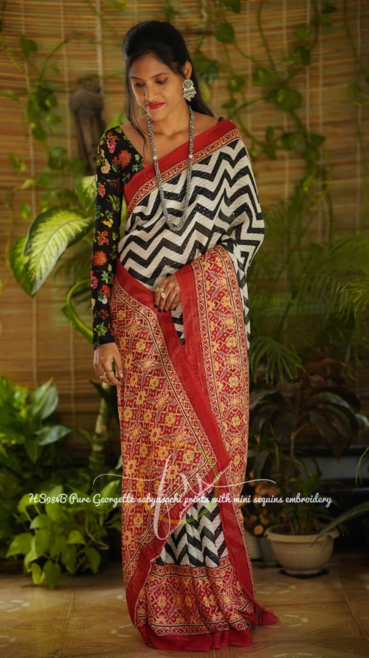 Gulmohar sequins saree - Saffronfashionindia