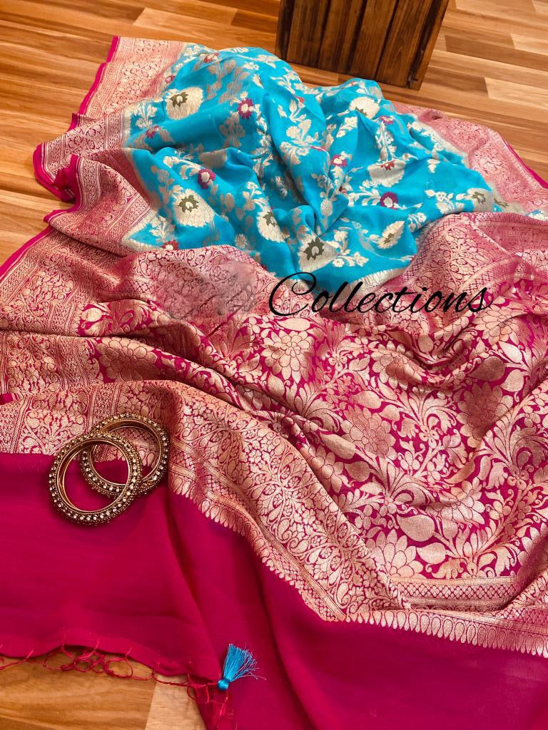 Heer inspired banarsi gorgette saree - Saffronfashionindia
