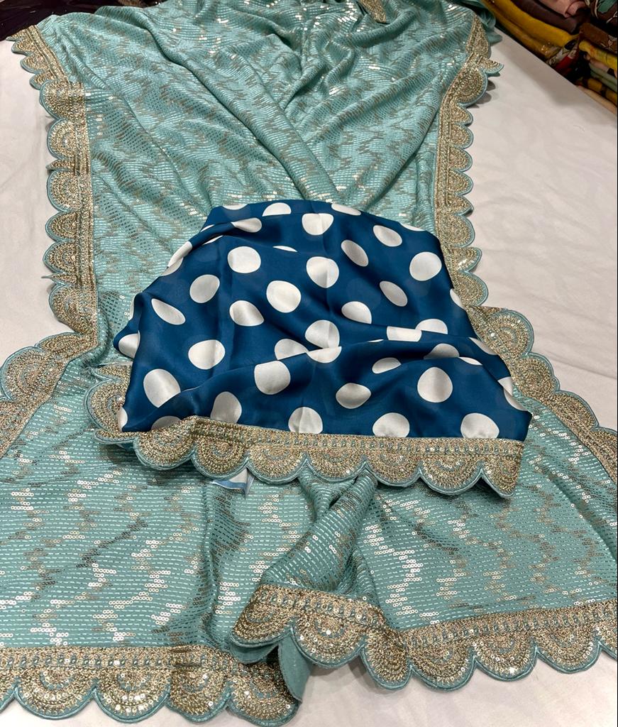 Razina gorgette sequence saree - Saffronfashionindia