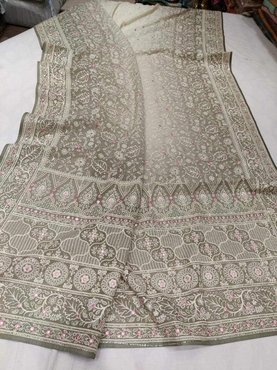 Shaded Chikankari elegant saree - Saffronfashionindia