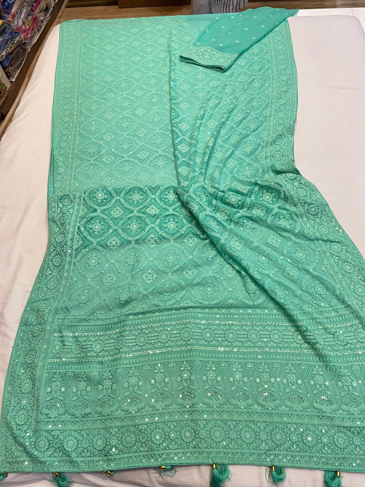Ninja Chikankari gorgette saree - Saffronfashionindia