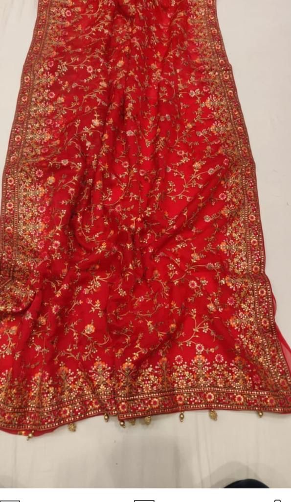 Lal Kashmiri inspired gorgette saree - Saffronfashionindia