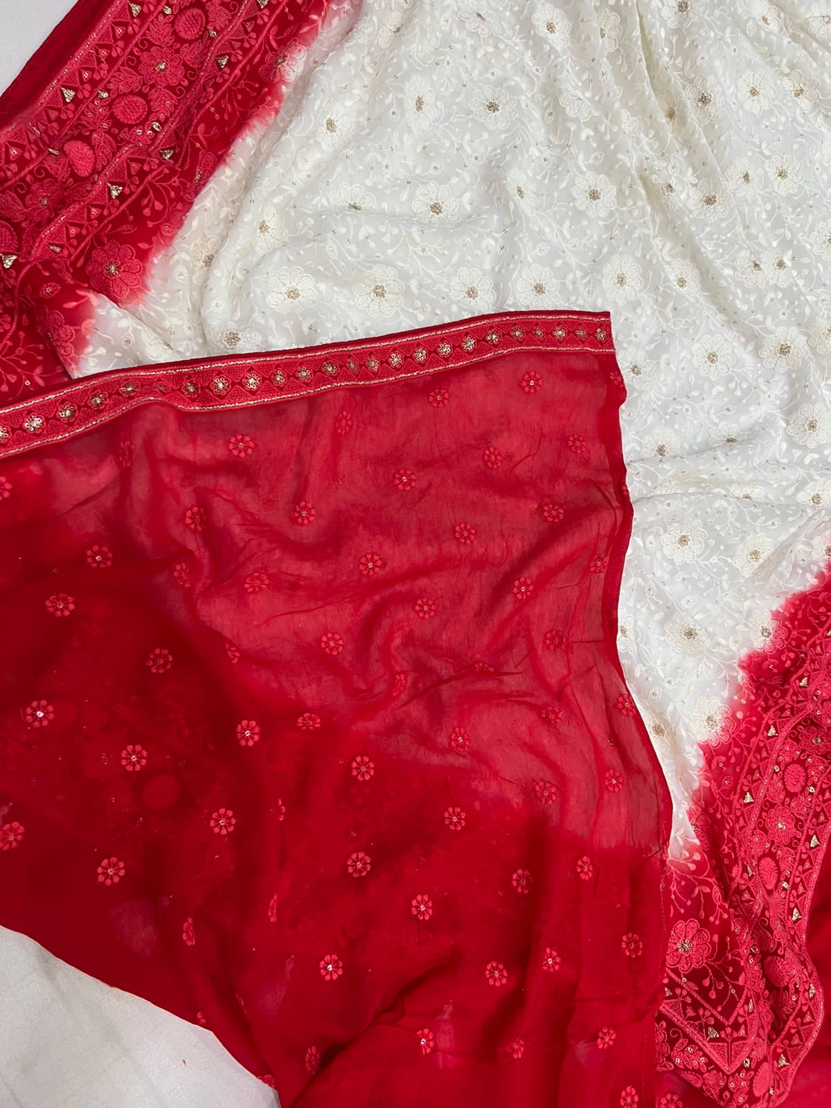 Chikankari gorgette saree - Saffronfashionindia