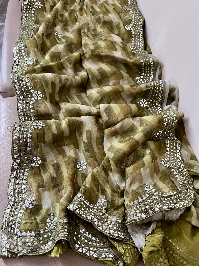 Mirror inspired crepe gorgette saree - Saffronfashionindia