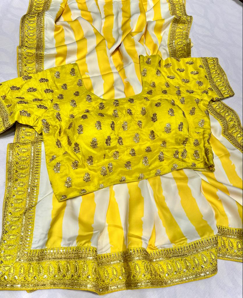 Satin striped zardosi saree - Saffronfashionindia