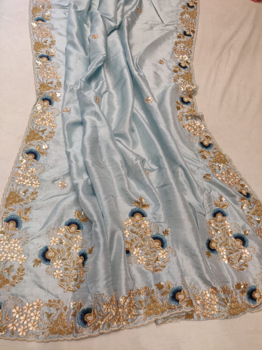 Russian silk saree handmade saree blouse - Saffronfashionindia