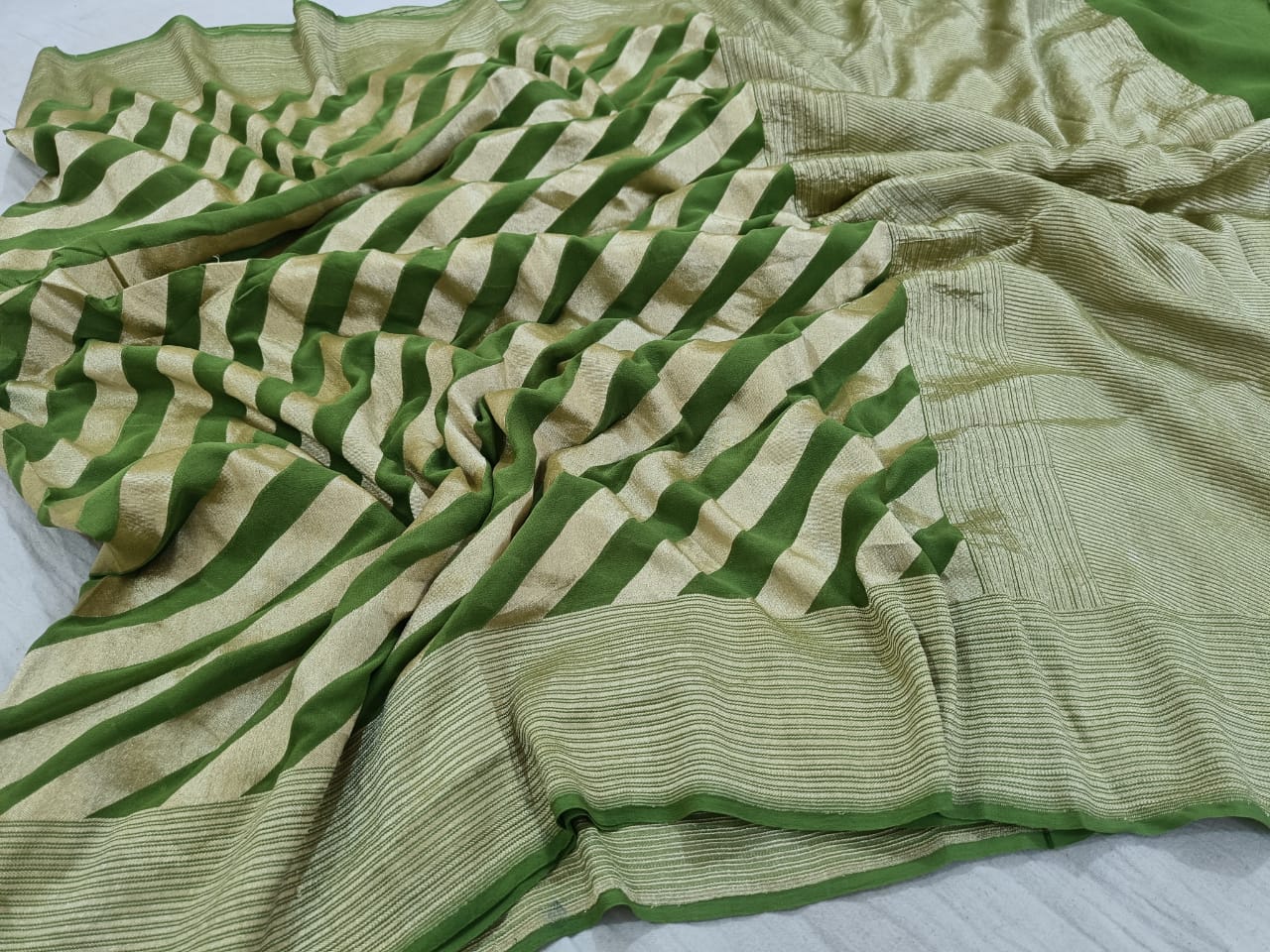 Striped lehariya gorgette chiffon saree - Saffronfashionindia