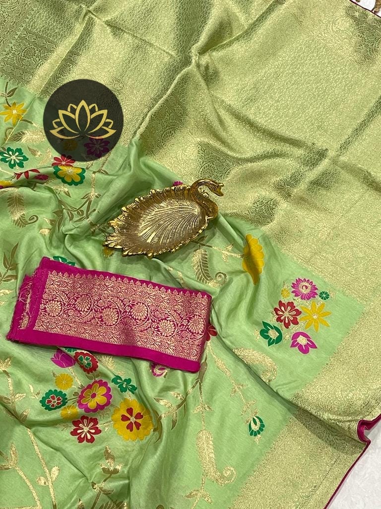 Hameshi moonga banarsi saree - Saffronfashionindia