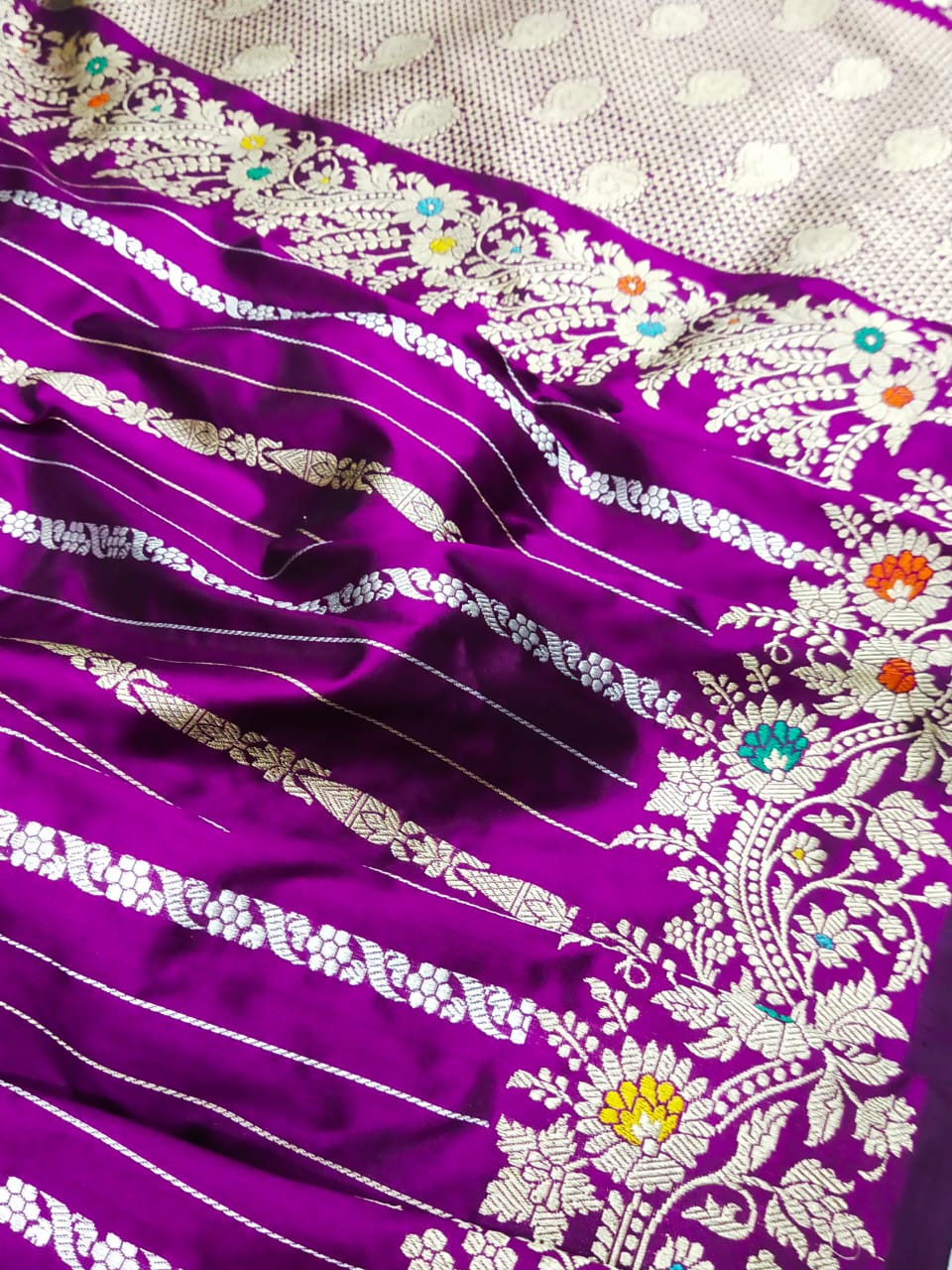 Purple Banarsi kadua Katan saree - Saffronfashionindia