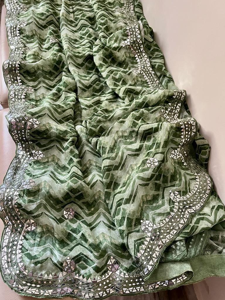 Mirror inspired crepe gorgette saree - Saffronfashionindia