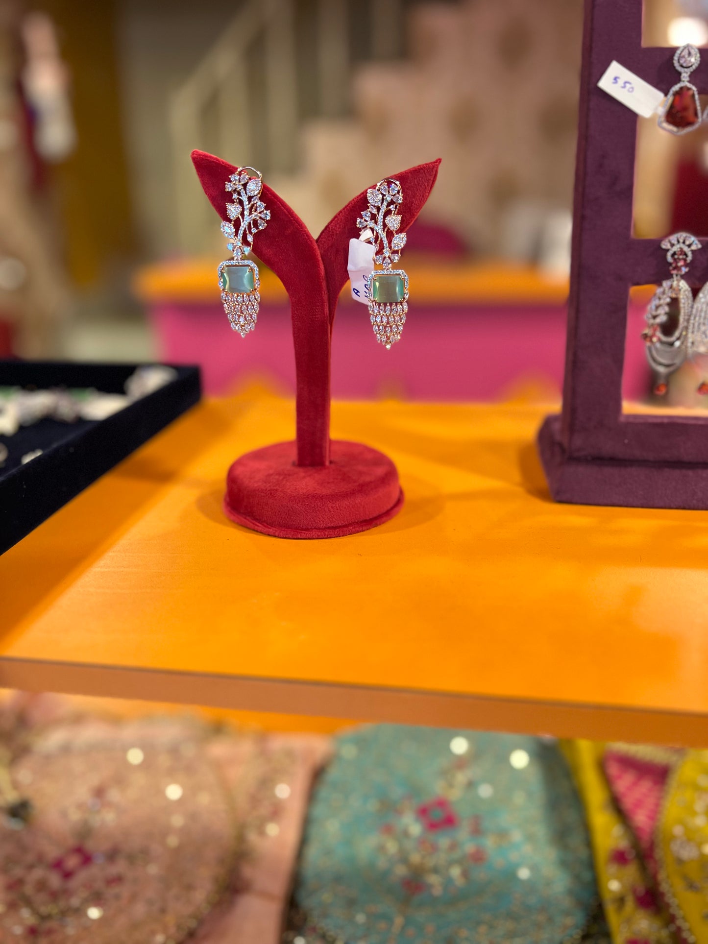 Mint cz earrings - Saffronfashionindia