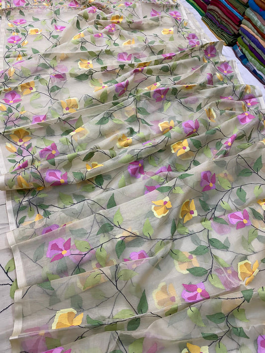 Tantuj muslin jamdani saree - Saffronfashionindia