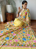 Yellow crepe embroidery saree
