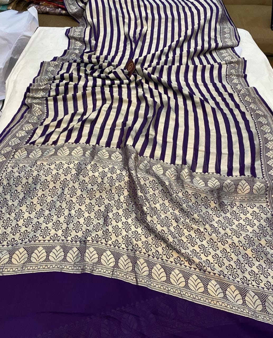 Beautiful striped gorgette saree - Saffronfashionindia