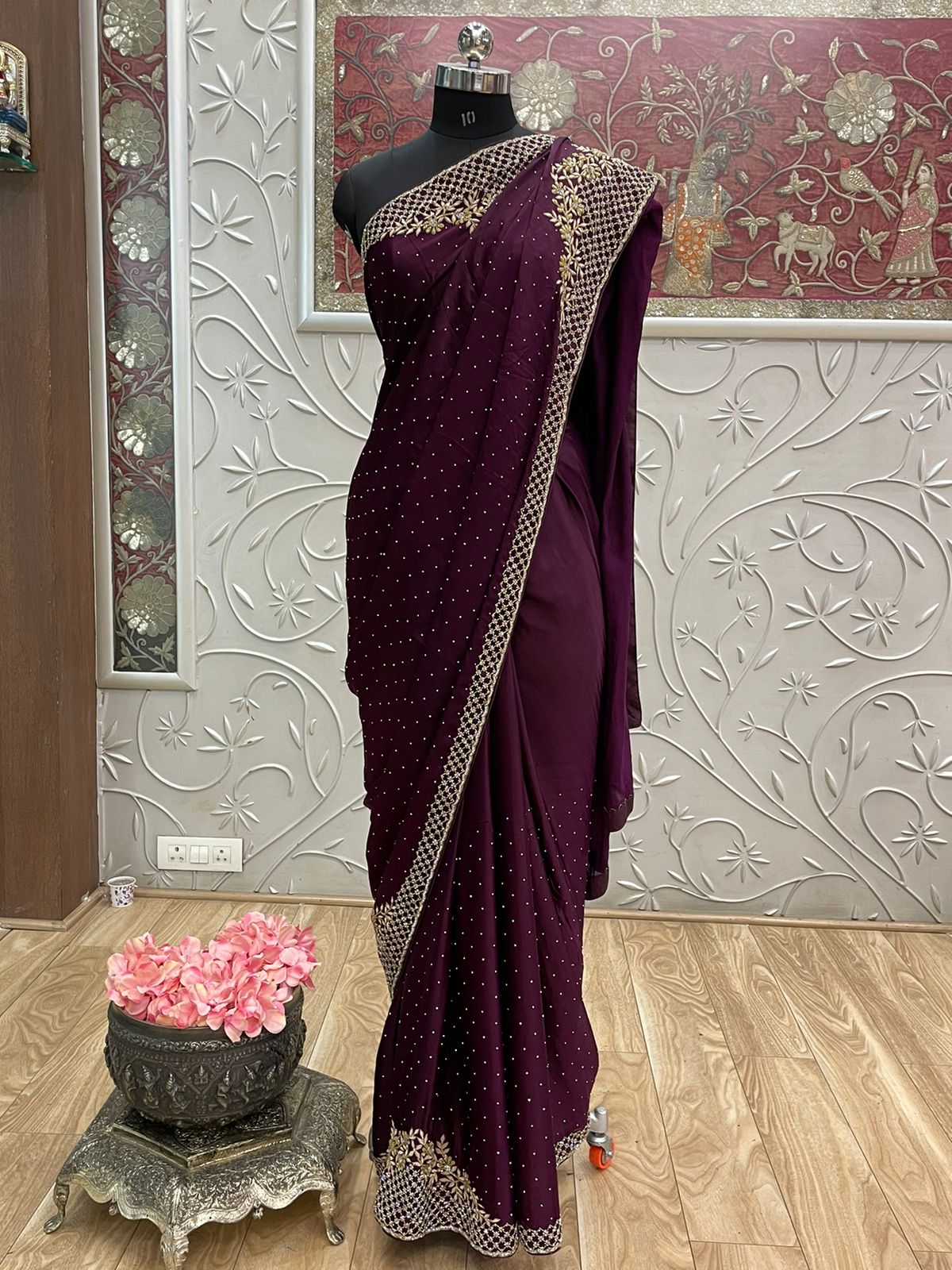 Crepe satin saree - Saffronfashionindia