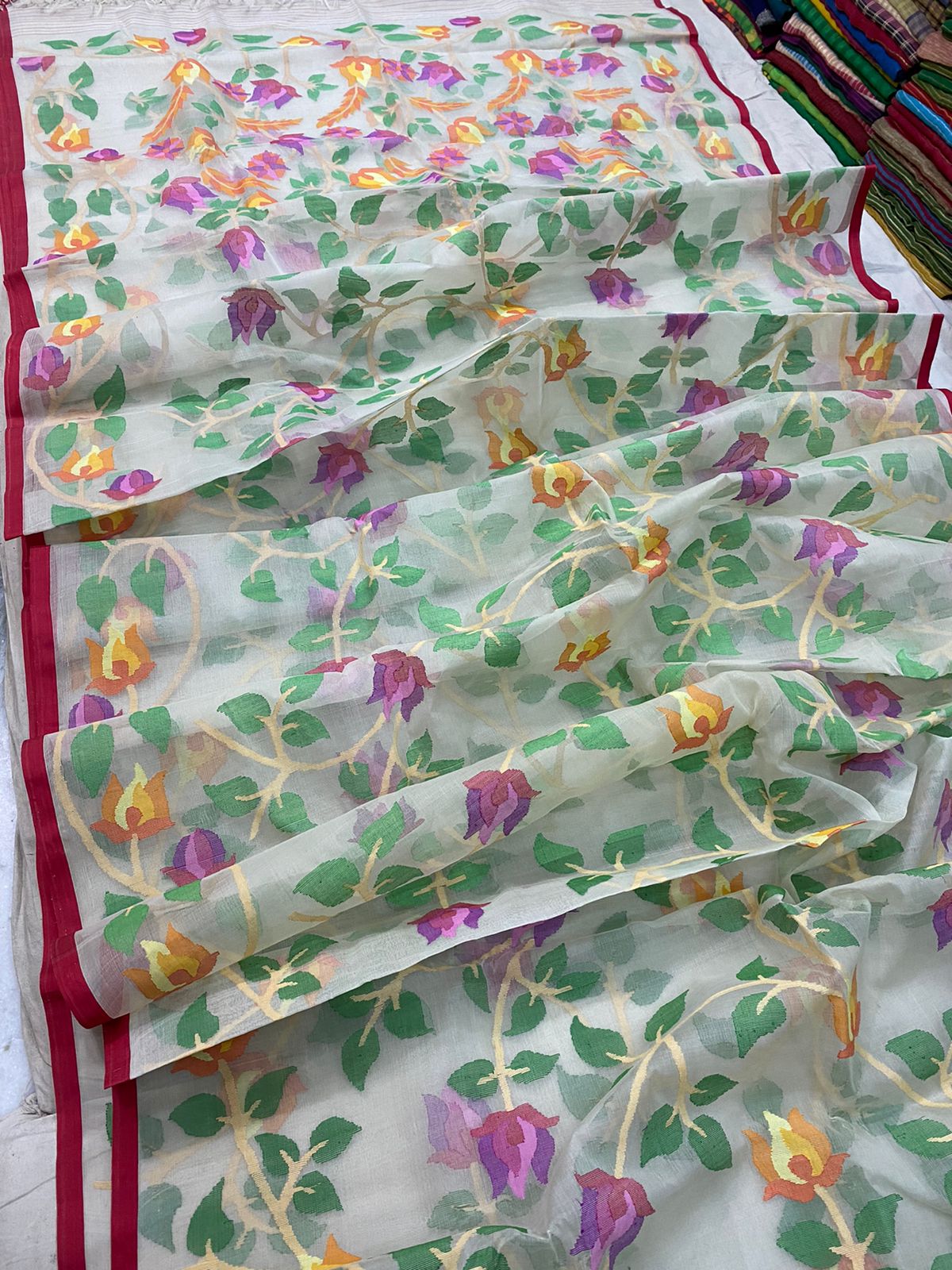 Lehja muslin jamdani saree - Saffronfashionindia