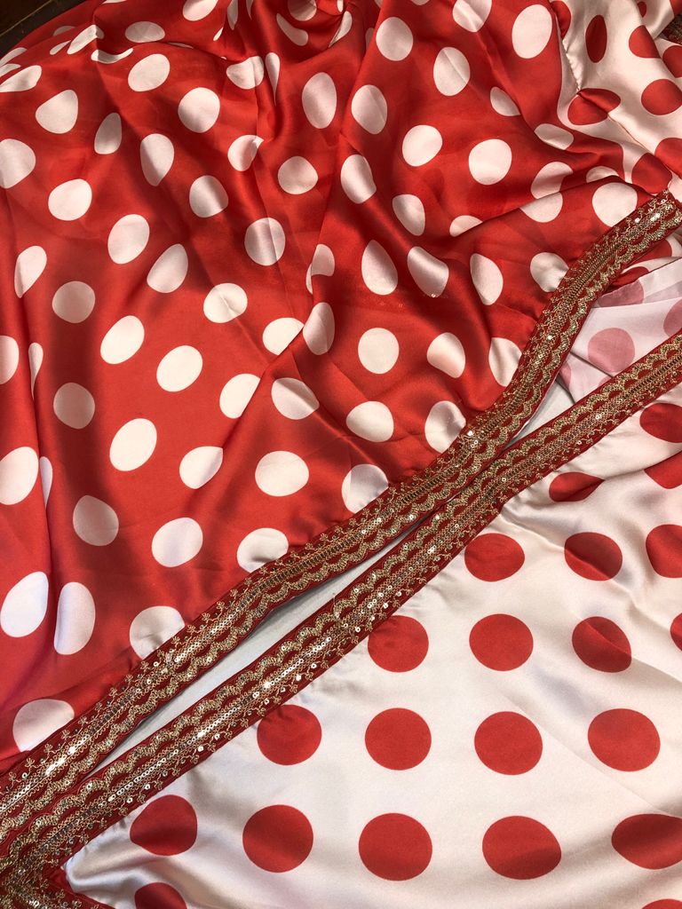 Polka dot organza saree - Saffronfashionindia