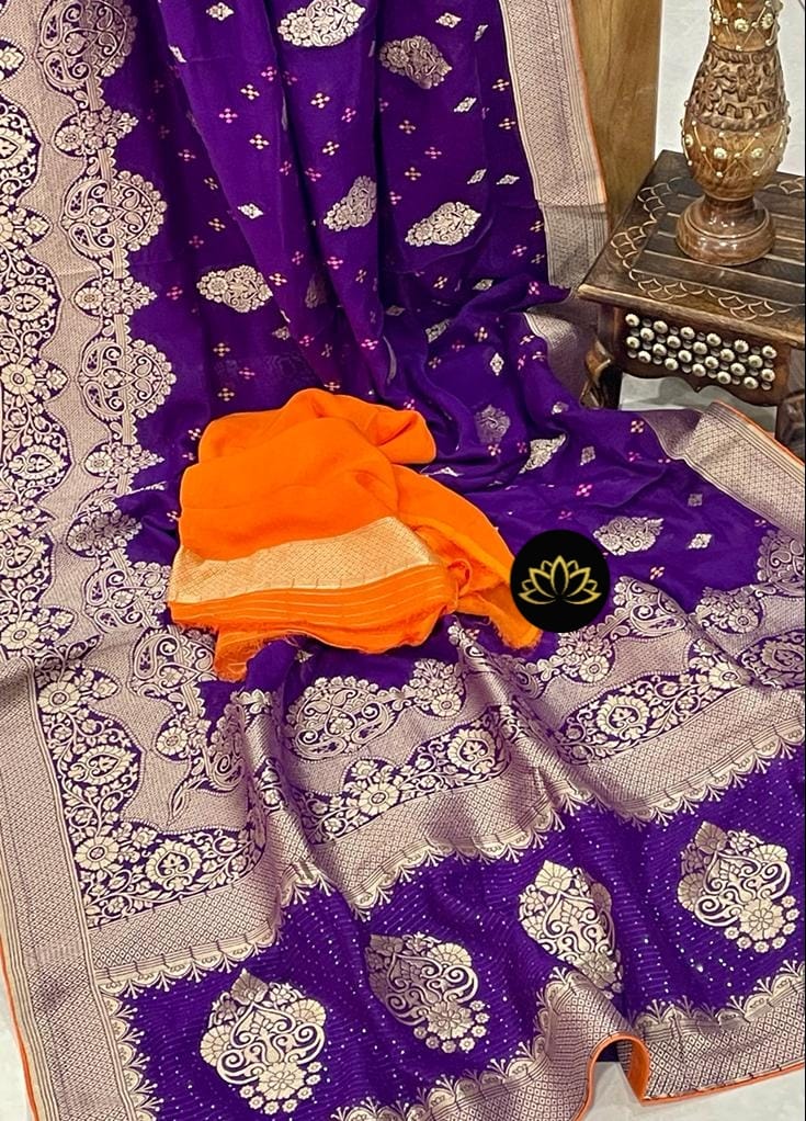 Indian banarsi gorgette saree/khaddi gorgette saree - Saffronfashionindia