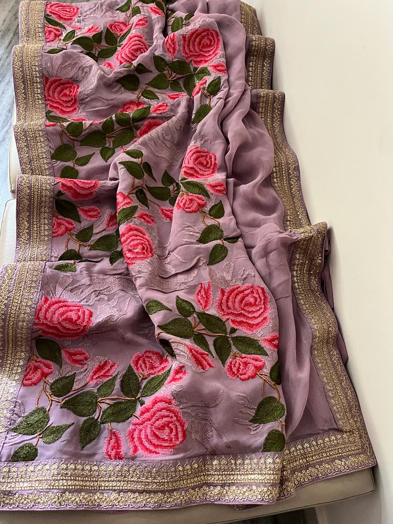 Lavita gorgette embroidery saree - Saffronfashionindia