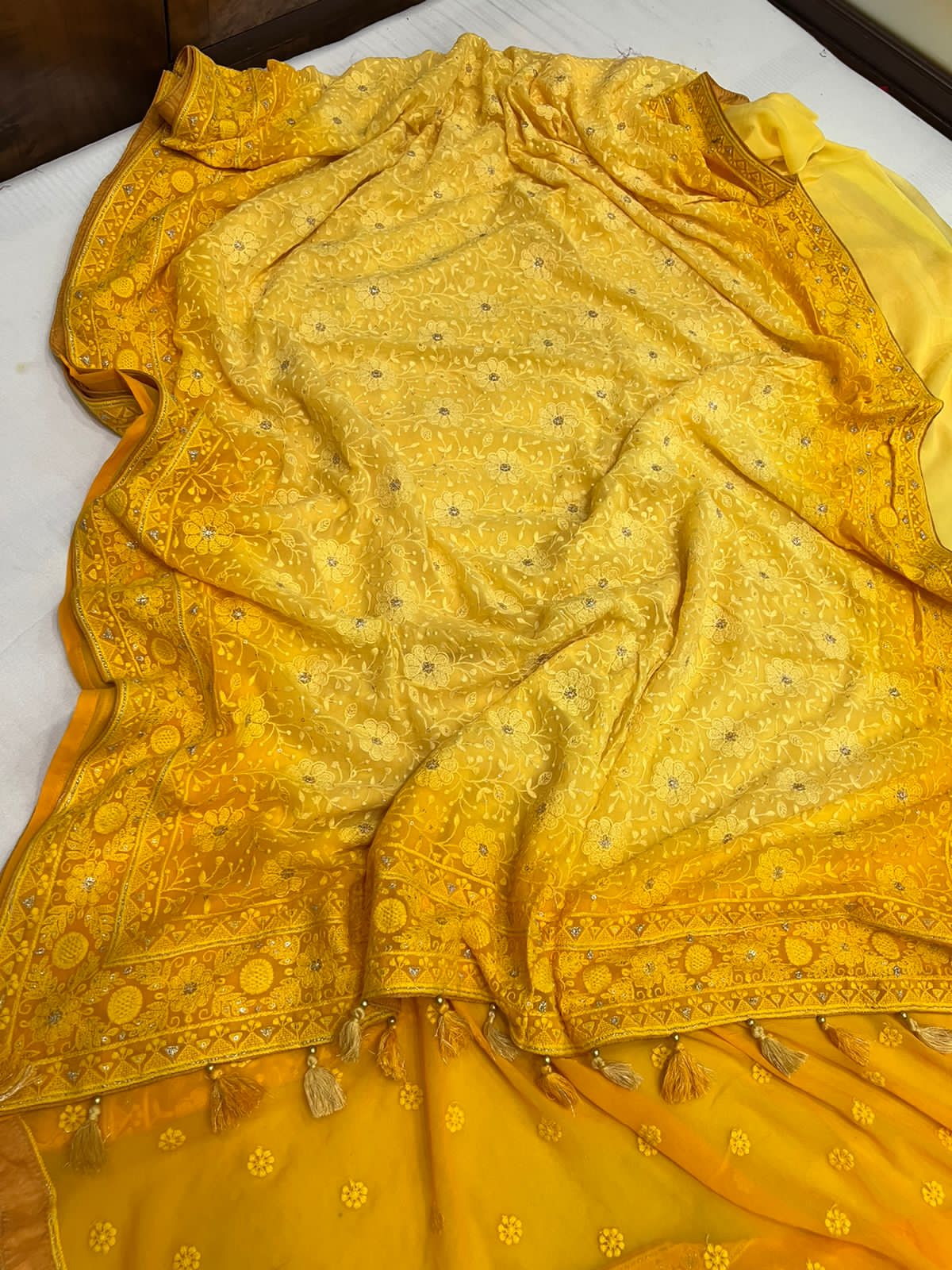 Chikankari gorgette saree - Saffronfashionindia