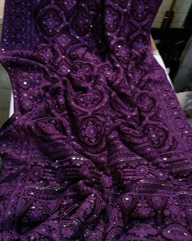 Jalebi inspired embroidered Chikankari saree - Saffronfashionindia