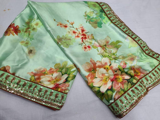 Satin crepe printed saree - Saffronfashionindia