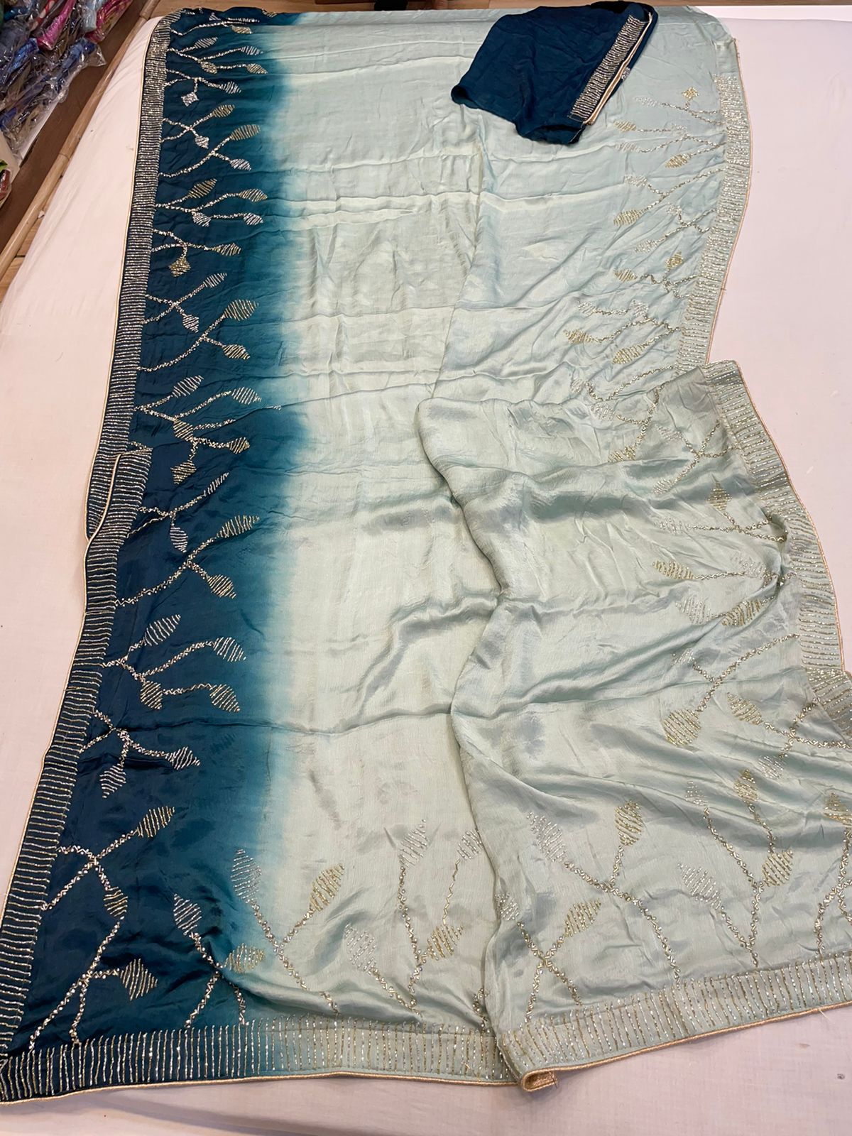 Crepe satin saree - Saffronfashionindia