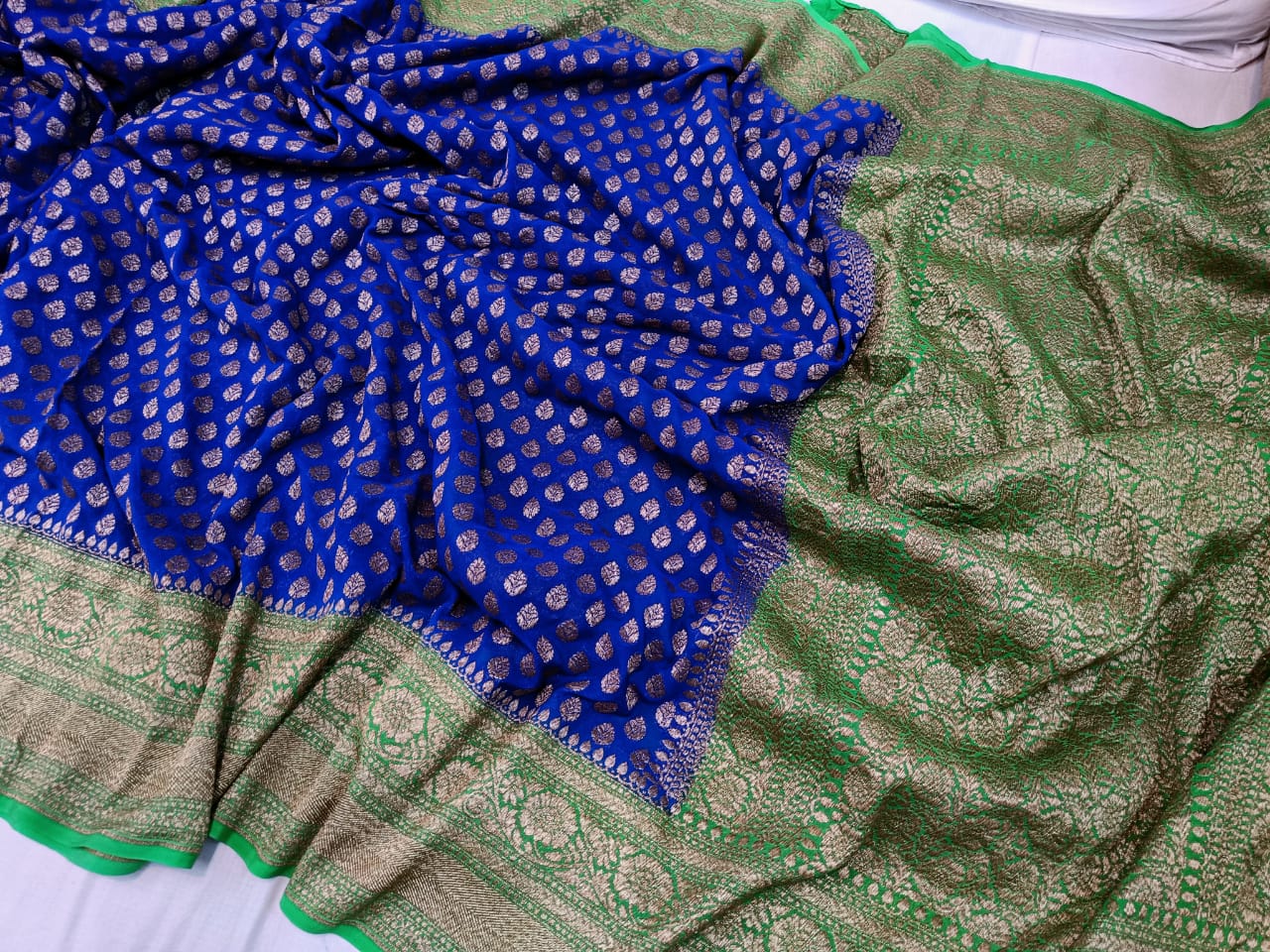 Avira khaddi gorgette saree - Saffronfashionindia