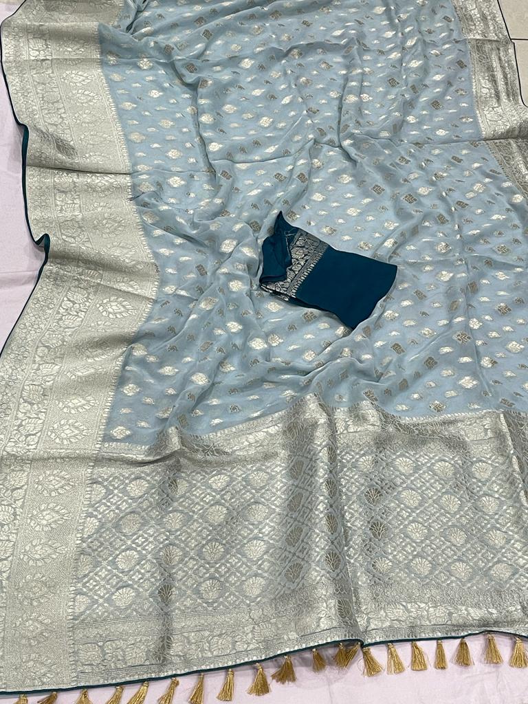 Nanika banarsi gorgette saree - Saffronfashionindia
