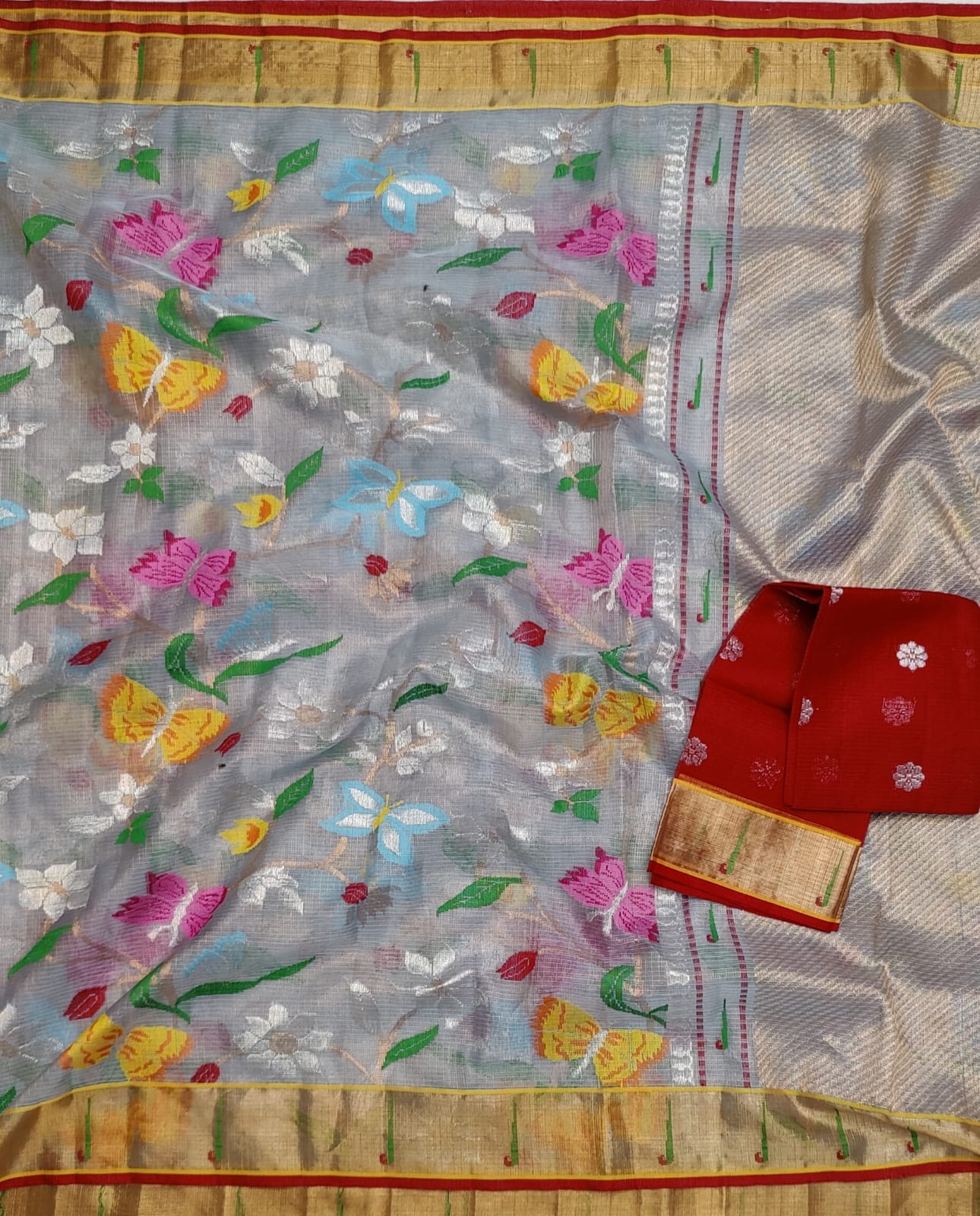 Tissue kota Meenakari saree - Saffronfashionindia