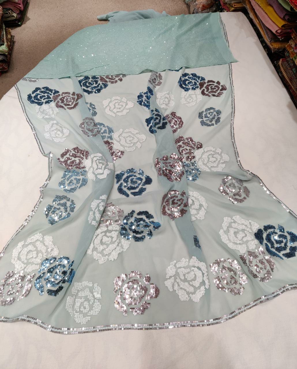 Mariana sequence partywear saree - Saffronfashionindia