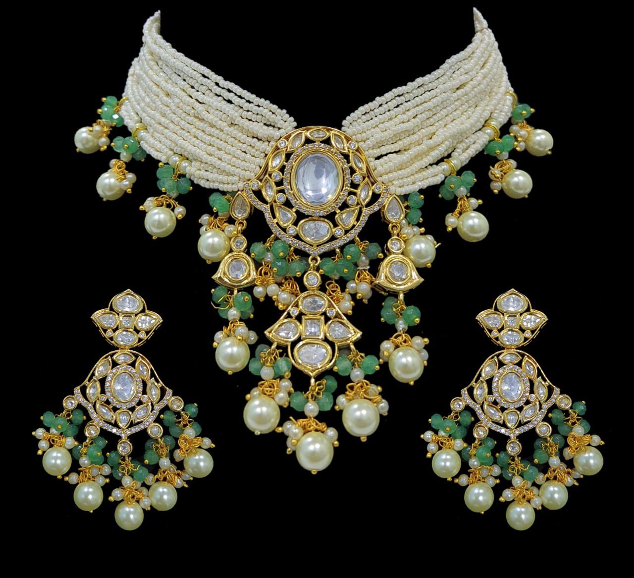 Nishabd Pearl choker set - Saffronfashionindia