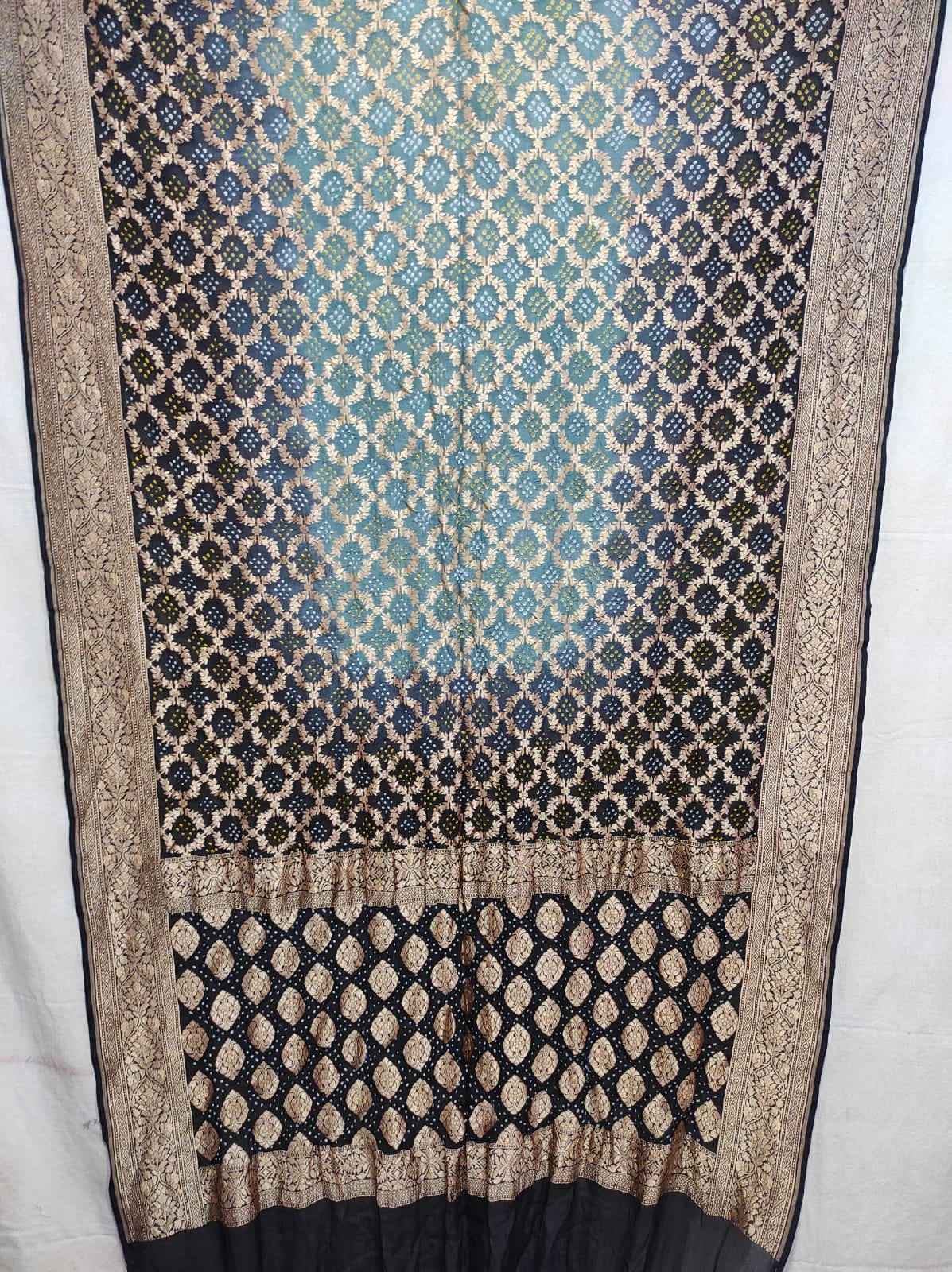 Kinzal gorgette bandhani saree - Saffronfashionindia