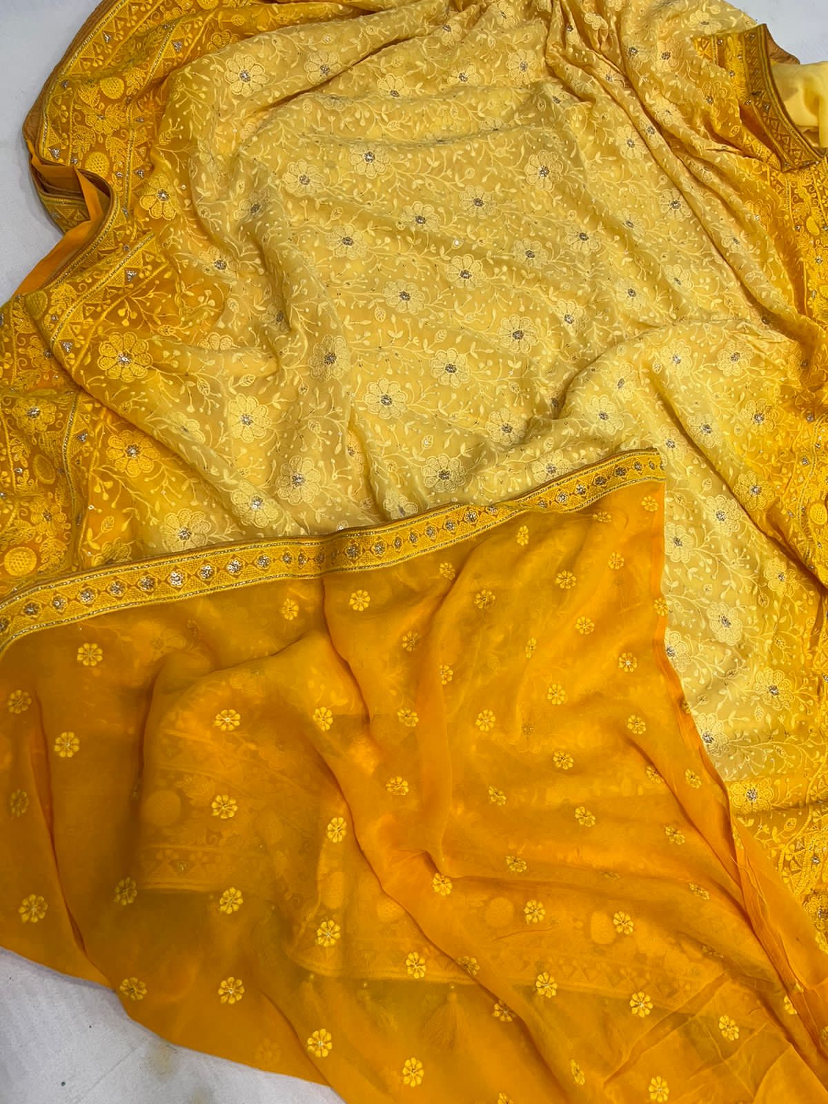 Chikankari gorgette saree - Saffronfashionindia