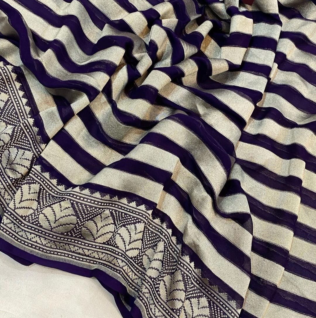 Beautiful striped gorgette saree - Saffronfashionindia
