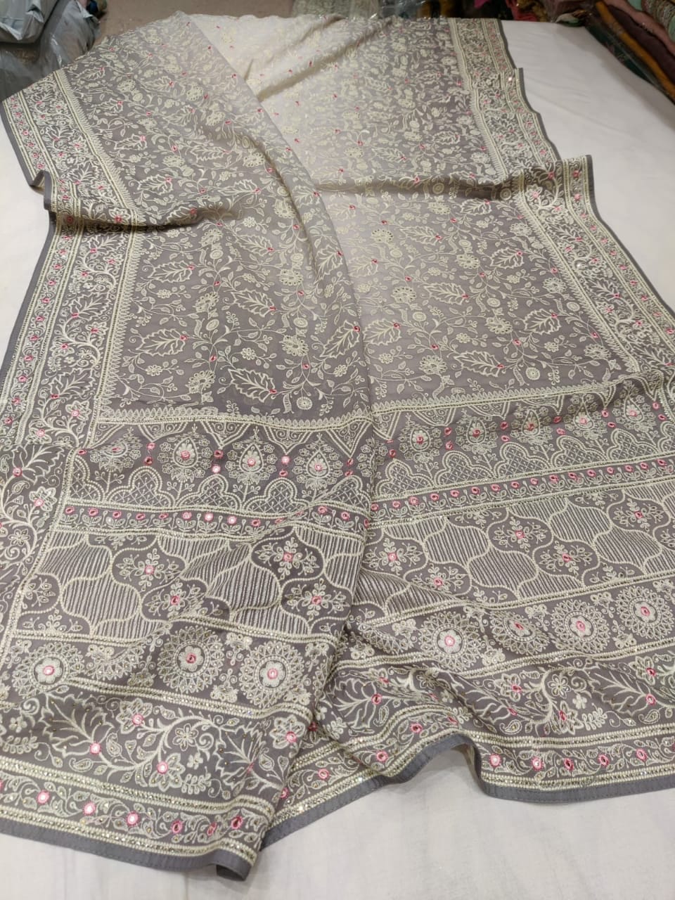 Shaded Chikankari elegant saree - Saffronfashionindia