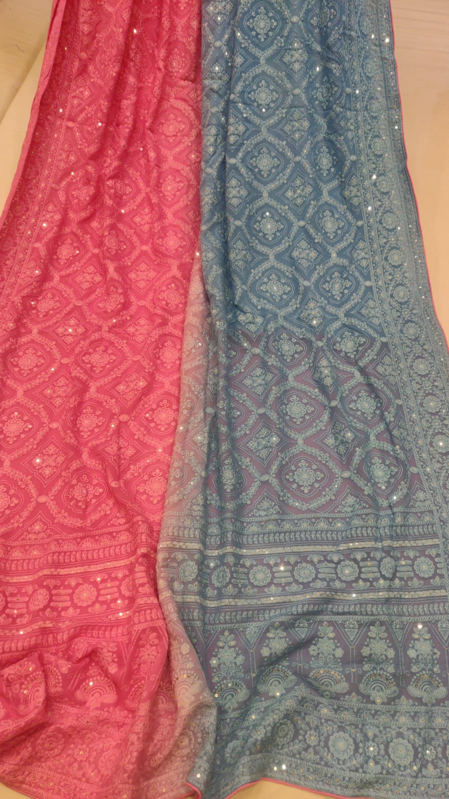 Dual shaded Chikankari saree - Saffronfashionindia