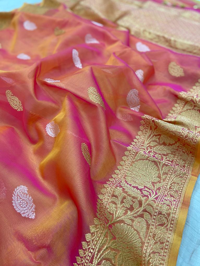 Lizak shaded organza saree - Saffronfashionindia