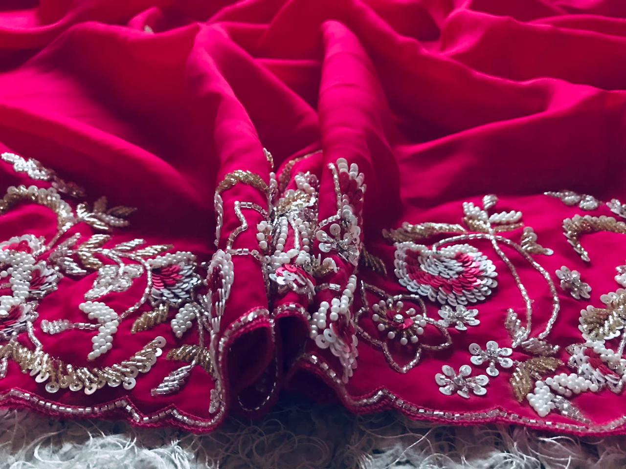 Feather pink organza saree - Saffronfashionindia